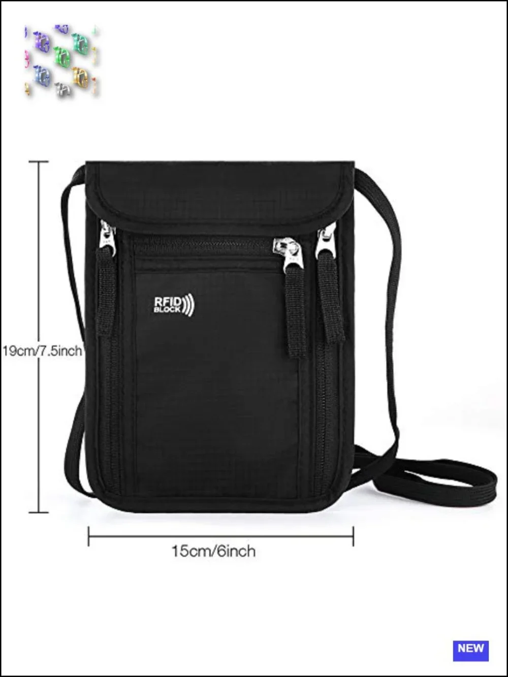 RFID Blocking Travel Pouch Neck Wallet Passport Holder Organizer with 6